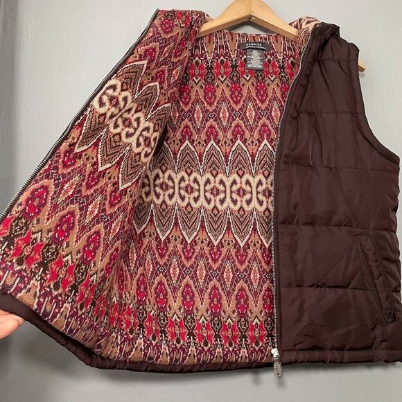 Chocolate Brown Hooded Puffer Vest Womens Size Medium Gilet Western Equestrian - Picture 2 of 7